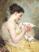 Charles Joshua Chaplin A Beauty with Doves oil on canvas